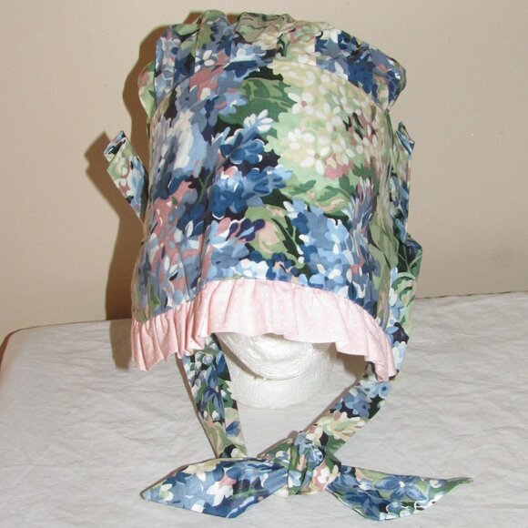Vintage J Peterman The Bayley Bonnet Co Pink Blue Floral Pioneer Prairie Birth-T - Picture 2 of 6
